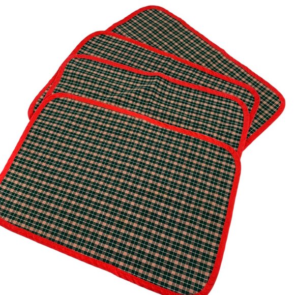 4 Plaid Christmas Colors Reversible Placemats Fabric Red Green 18"X12" Homemade - Picture 4 of 4